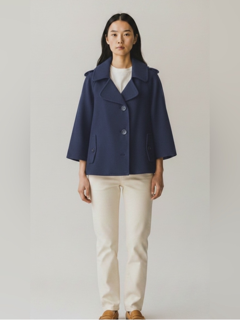 Kate Spade blue button front dark academic preppy short trench coat jacket 6